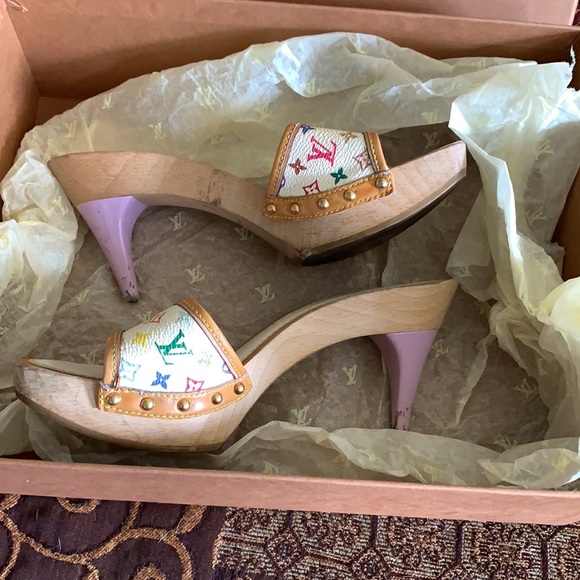 Authentic Louis Vuitton white multicolor mules - Picture 10 of 16
